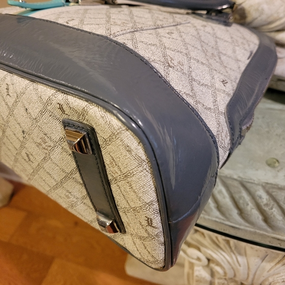 L.A.M.B. by Gwen Stefani Kingston Shadow Bowler Bag Leather Blue Stripe #427 - Picture 9 of 17